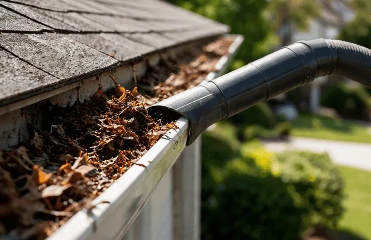 Gutter cleaning to remove leaves and debris for proper drainage and roof protection.